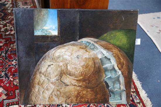 Samuel Bak (b. 1933). oil on canvas, En Observation or Earthscape